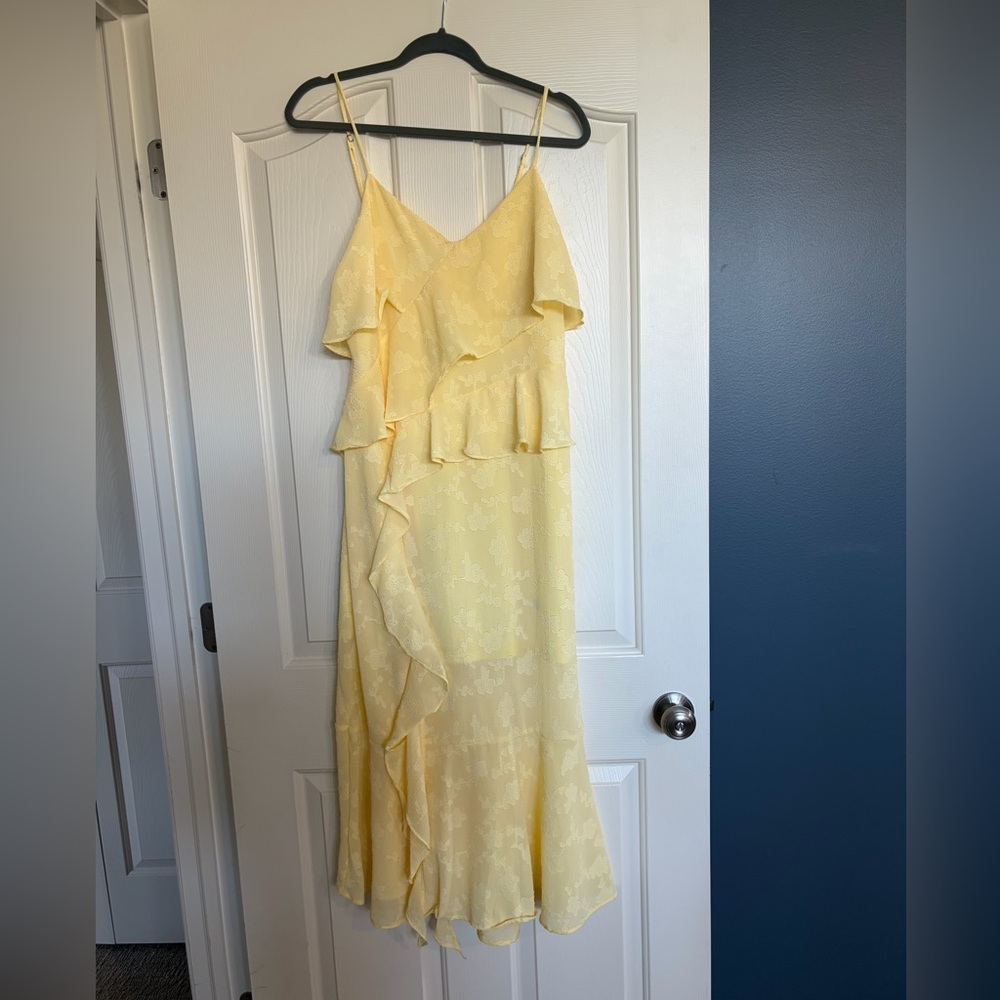 wild fable Yellow Ruffle Slip Midi Dress